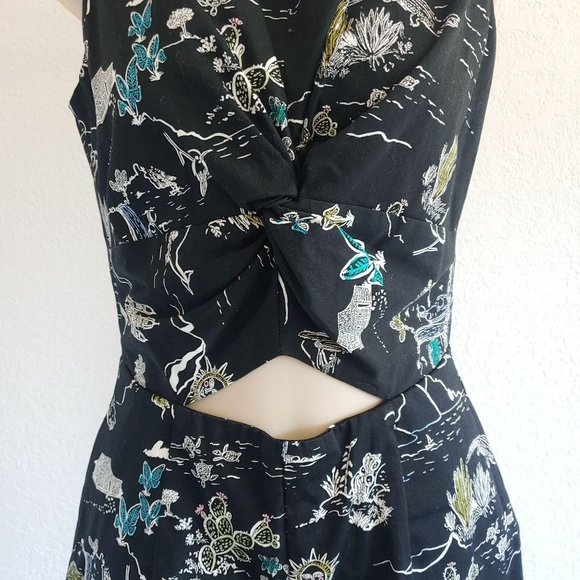 Zara Cactus Print Cut Out Twist Romper Shorts Playsuit XS Black Plants - Picture 4 of 7